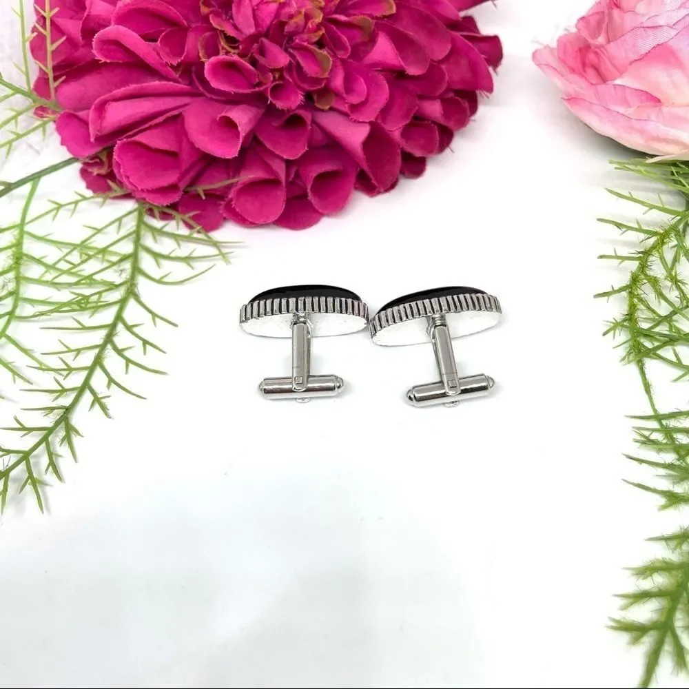 VINTAGE⚜️CUFF LINKS Black Acrylic Detailed Edging - Art Deco Style